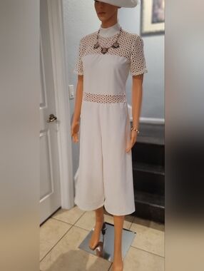 Boohoo White Crochet-Trim Wide-Leg Jumpsuit